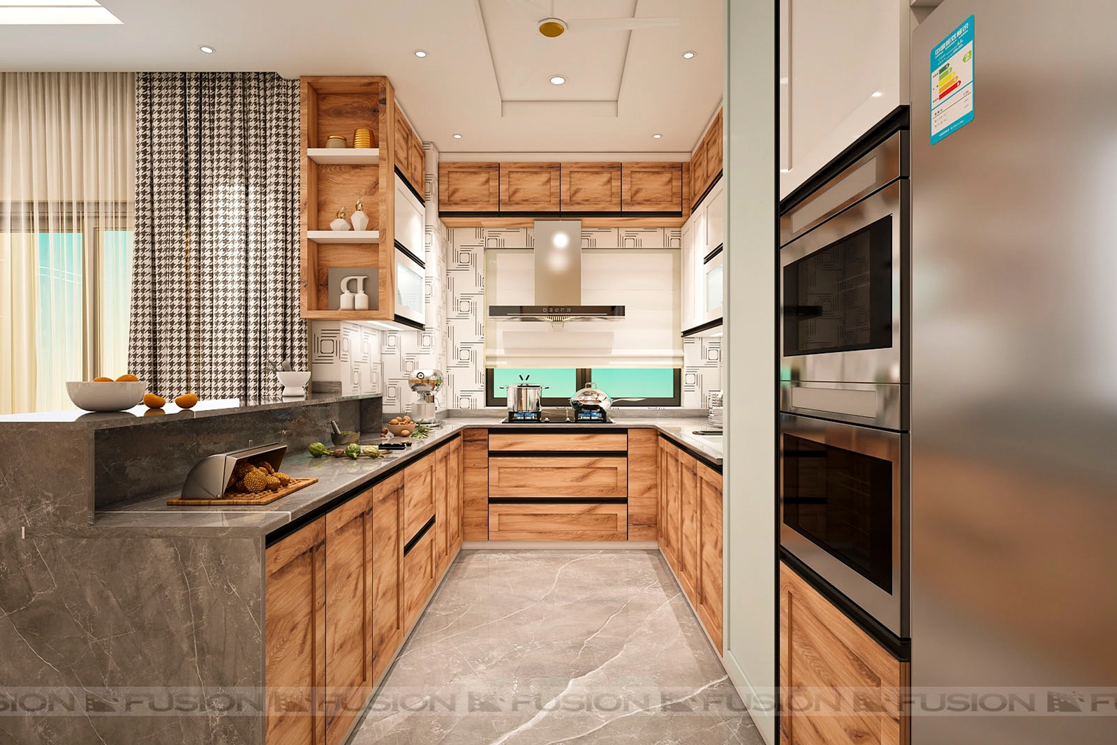 U-Shaped Modular Kitchen